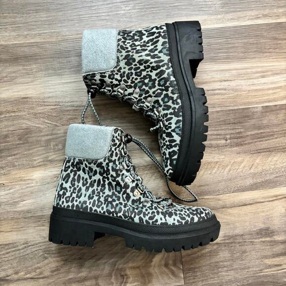 Lucky Brand Eavan Combat Boots Blue Cheetah Print Size 8 - Picture 6 of 7
